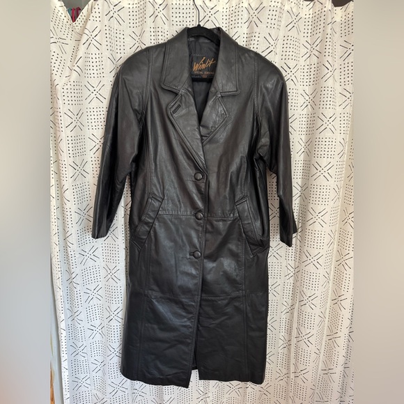 winlit Jackets & Blazers - Vtg 1980's Winlit Full Length Black Genuine Leather Trench Coat Size Womens SZ S